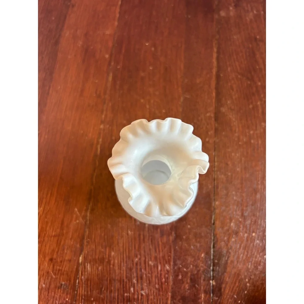 Vintage Fenton Milk Glass Chevron Vase White Satin Ruffled Rim Pre-1970